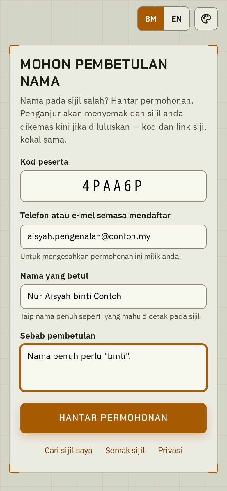 Mohon pembetulan nama