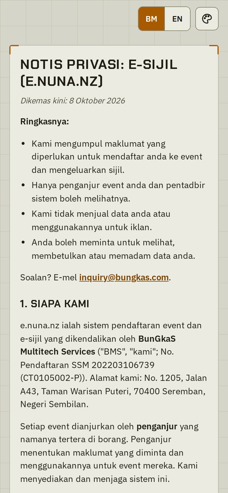 Notis Privasi yang boleh dibaca sesiapa