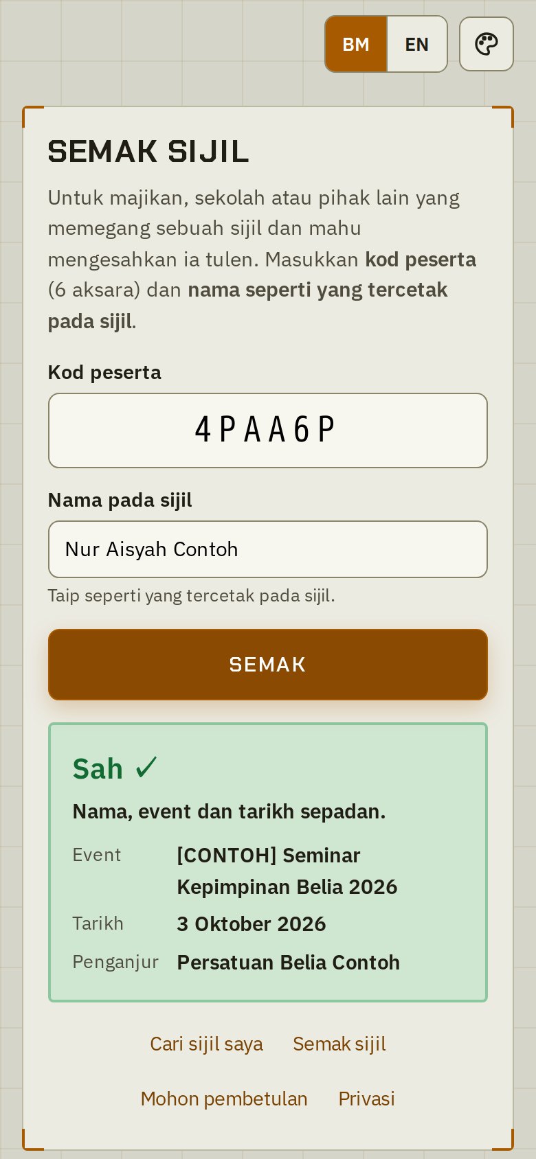 Semak sijil: sah atau tidak sepadan